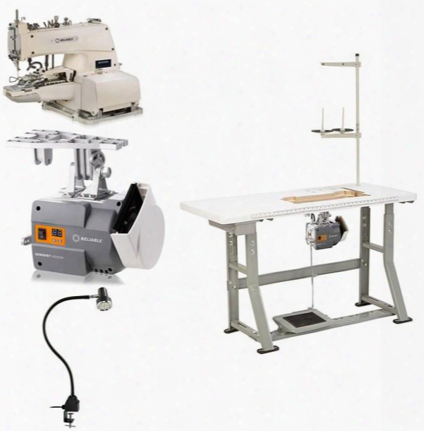 8000bs Automatic Chainstitch Button Sewer With 1800 Rpm 6000sm Servomotor Uberlight 9000c Smd-led And Plywood Tabletop With 3/32" Steel