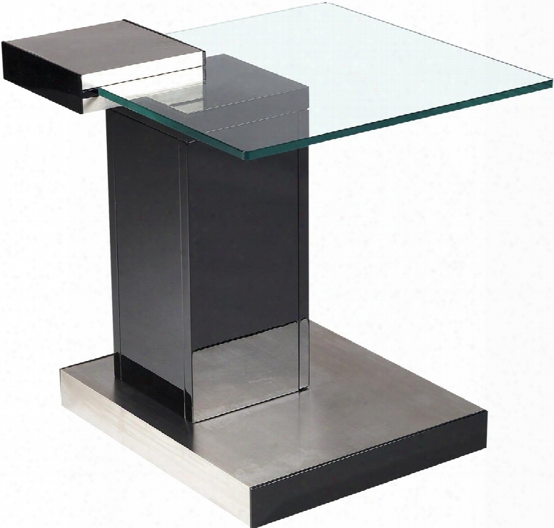8163-lt Lamp Table Clear Glass Top And Black & Brushed Stainless Steel