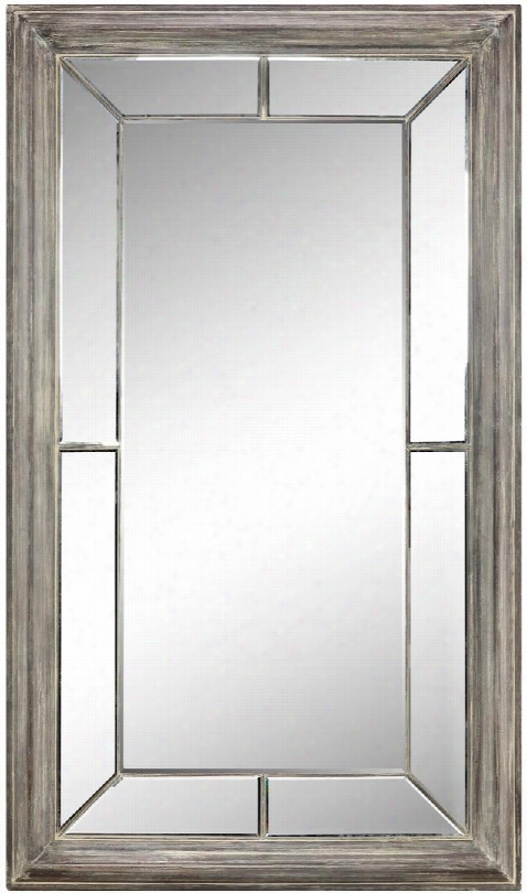 Akira 13274 91" Mirror With Paneled Frame Gray Finish And Beveled Glass In