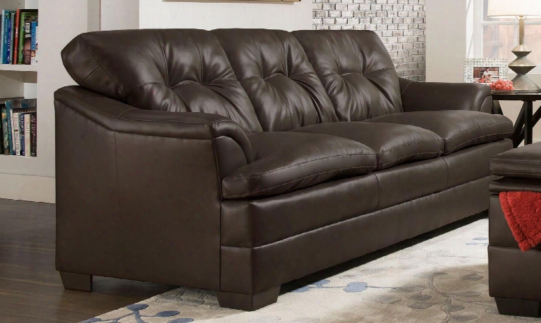 Apollo 5122-03 88" Sofa With Rolled Arms Tufted Detailing Faux Leather And Block Feet In