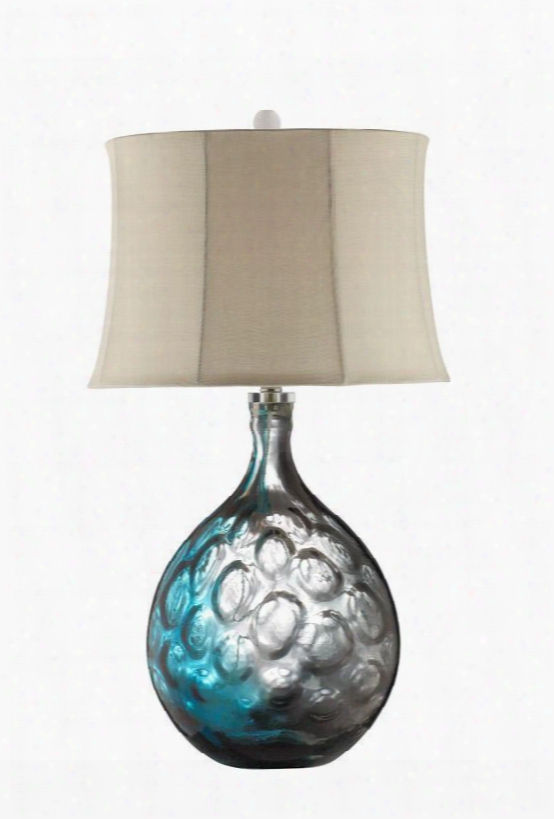 Aura 99688 32" Tall Glass Table Lamp With Bubble Shaped Base 3-way Switch And Ivory Hardback Shade In Cerulean