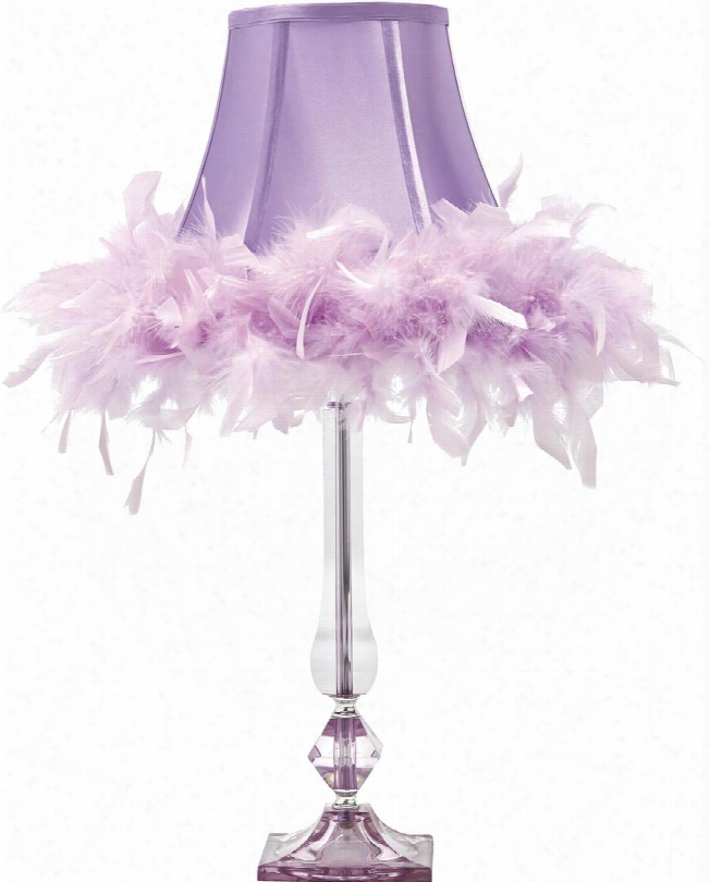 Auren L857614 24" Acrylic Table Lamp With Softback Bell Shade On-off Switch And Feather Rim In