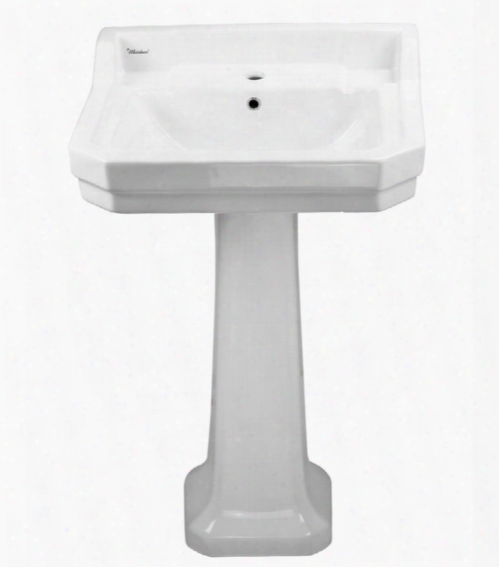B112mp China Series Traditional Pedestal With Integral Rectangular Bowl Backsplash Dual Soap Ledges Decorative Trim And