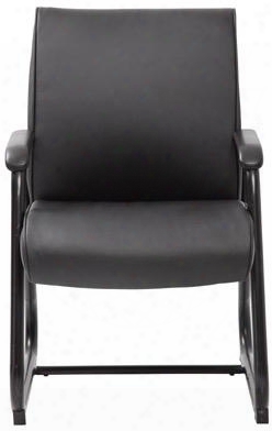 B7719-bk 36" Guest Chair Wiith Black Sled Base And Firm Molded Polyurethane Black Arms In Black Finish And