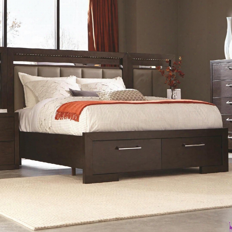 Berkshire Collection 204460kw California King Size Storage Bed With 2 Drawers Led Lighting Full Extension Drawer Glides Asian Hardwood And Red Oak Veneer