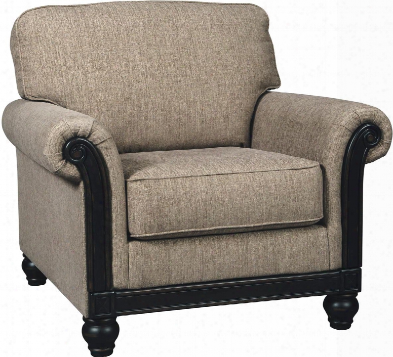 Blackwood 3350320 42" Fabric Armchair With Rolled Arms Loose Seat Cushion And Turned Bun Feet In