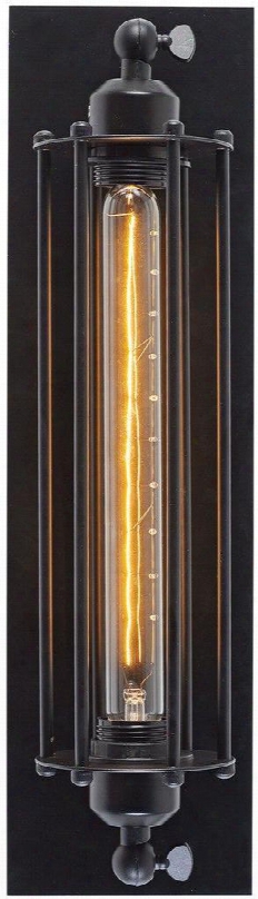 Caged Collection Ls-w127 18.5" Wall Sconce With Open Metal Shade Rectangular Wall Plate And Iron Construction In Dark