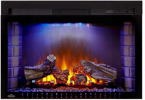 Cinema Series Nefb29h-3a 29" Electric Firebox With Logs Up To 5 000 Btu's Ultra Bright Led Lights And Remote Control In Powder Coated