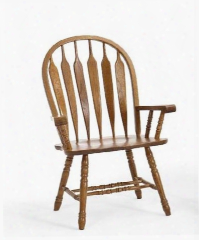 Classic Oak Co-ch-247sha-cnt-su 40" Dining Room Detailed Arrow Arm Chair With Turned Legs And Stretchers In Chestnut