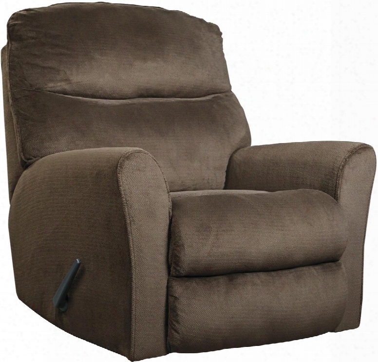 Cossette 6730225 37" Rocker Recliner With Split Back Cushion Rolled Arms Metal Frame And Fabric Upholstery In Chocolate