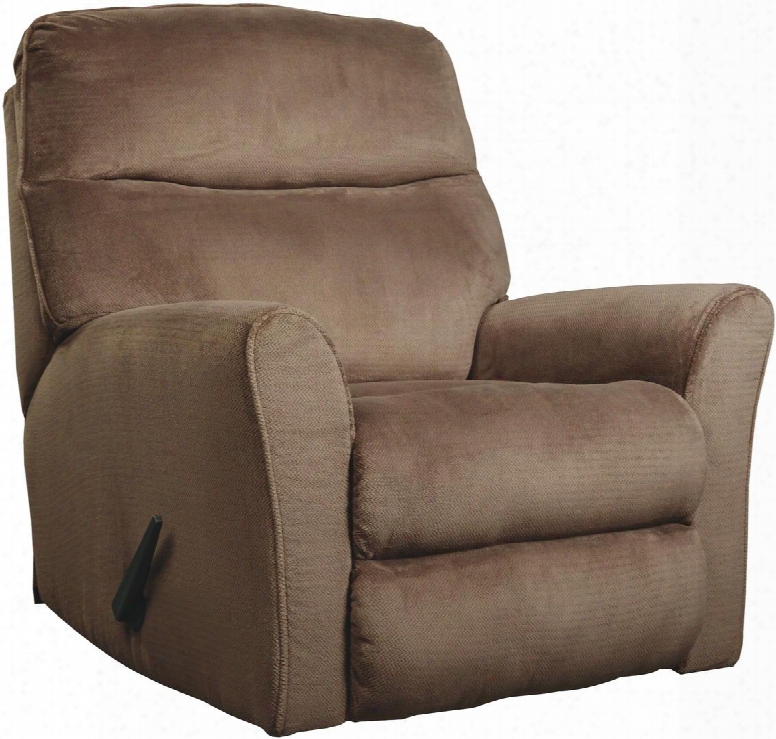 Cossette 6730325 37" Rocker Recliner With Split Back Cushion Rolled Arms Metal Frame And Fabric Upholstery In Cocoa
