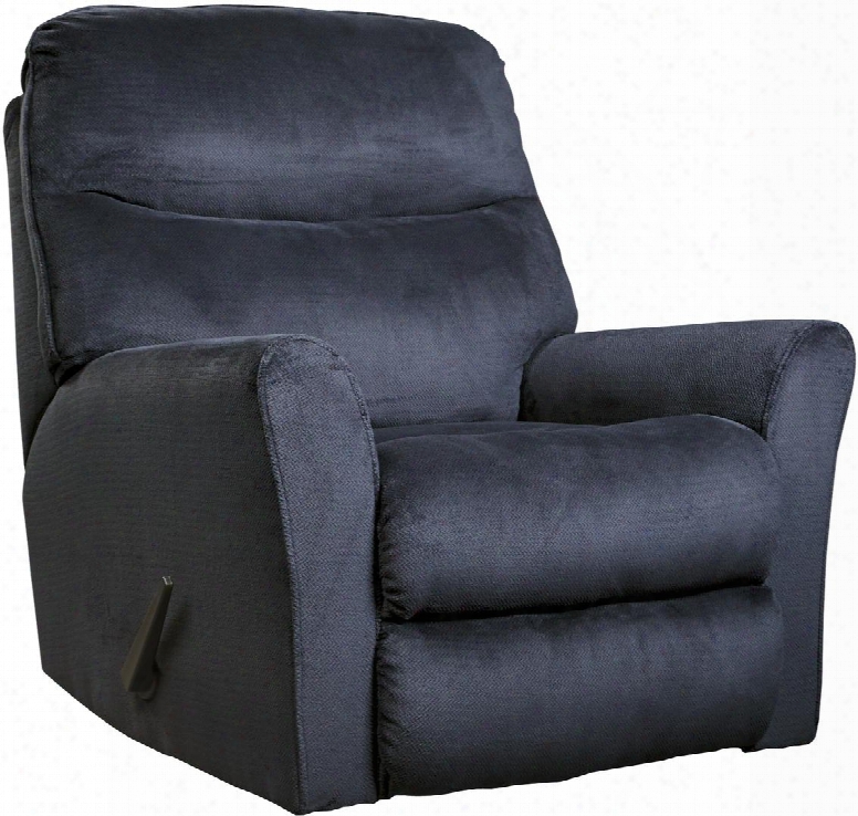 Cossette 6730425 37" Rocker Recliner With Split Back Cushion Rolled Arms Metal Frame And Fabric Upholstery In Midnight