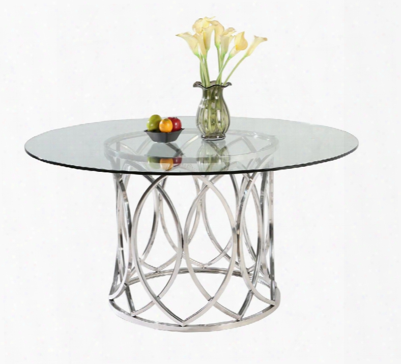 Courtney Collection Courtney-dt 54" Round Dining Table With Beveled Glass Top And Leaf Designed Base In Stainless