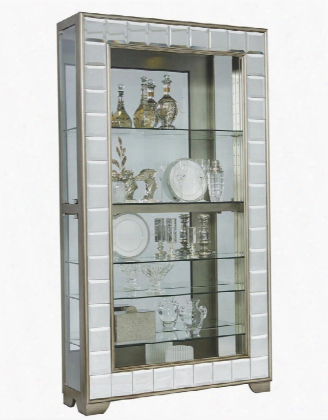 Curios 21539 85" Side Entry Curio With 5 Glass Shelves 2 Led Lights 3-way Touch Dimmer Switch Beveled Mirrored Frame And Mirrored Back In Platinum