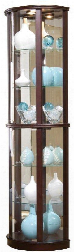 D022006 22" Curio Cabinet With 4 Adjustable Glass Shelves 2 Wooden Shelves 2 Glass Doors Interior Lighting And Mirrored Back In Cooclate Cherry