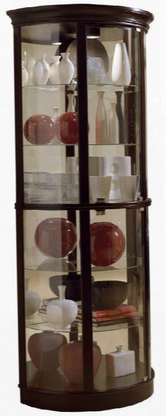 D022007 32" Curio Cabinet With 4 Adjustable Glass Shelves 2 Wooden Shelves 2 Glass Doors Interior Lighting And Mirrored Back In Chocolate Cherry
