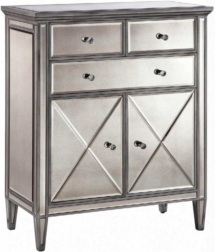 Dana 13268 30" 2-door 3-drawer Cabinet With X Pattern Design Hand Painted And Beveled Mirrored Top And Sides In