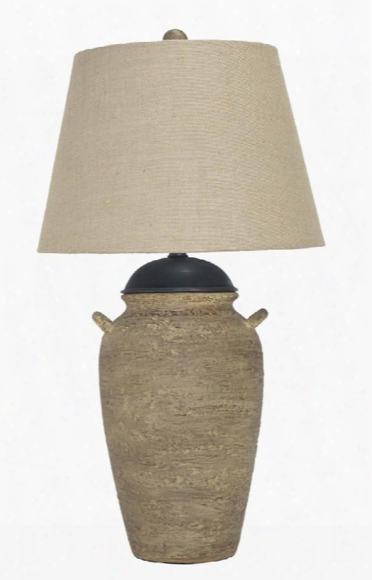 Dargiana L100504 25" Ceramic Table Lamp With Hardback Shade 3-way Switch And Burlap Fabric Shade In