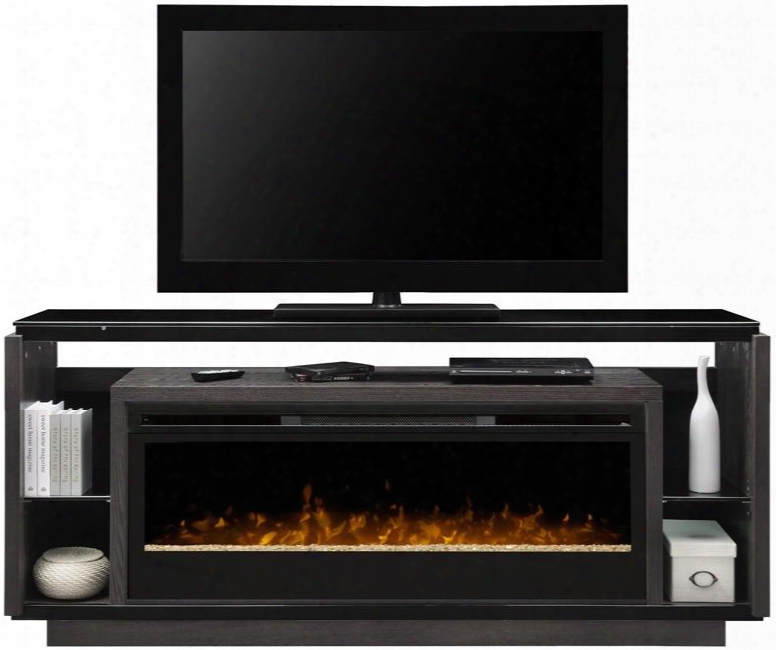 David Collection Gds50g3-1592sm 74" Contemporary Media Console Complete With Blf50 50" Firebox With Glass Ember Bed Adjustable Glass Shelf And Led Flame