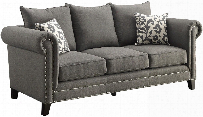 Emerson Collection 504911 86.5" Sofa With Pewter Nailheads Rolled Arms Accent Pillows Included Reversible Set Cushions And Linen-like Upholstery In