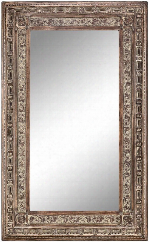 Fidela 13275 94" Wall Mirror With Intricate Design Hand Painted And Beveled Mirror In Powder