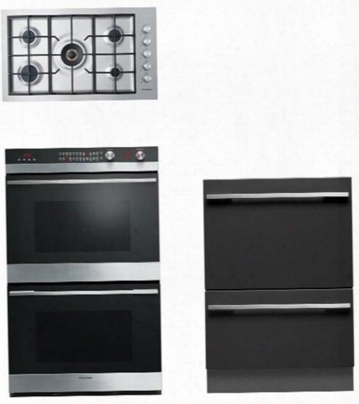 Fisher Paykel 3 Piece Kitchen Package 30" Total Capacity Electric Double Wall Oven Ob30ddepx3 With 36" Gas Sealed Burner Style Cooktop With 5 Burners