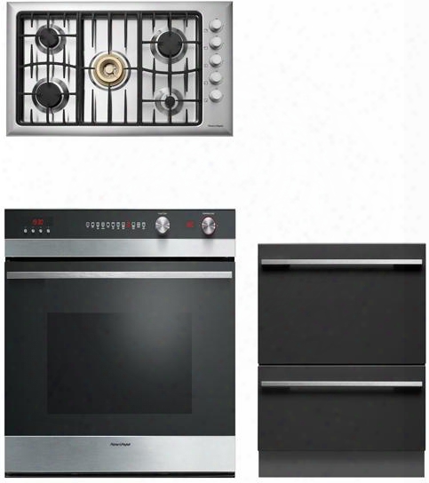 Fisher Paykel 3 Piece Kitchen Package 30" Total Capacity Electric Single Wall Oven With 36" Gas Sealed Burner Style Cooktop Cg365dwlpacx2 And 24