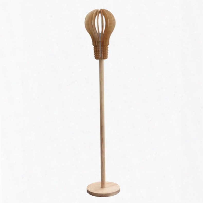 Fmi1021-natural 59" Bulb Floor Lamp With Wood Lamp Shade Wood Base And Finished In A Natural Tone In Natural