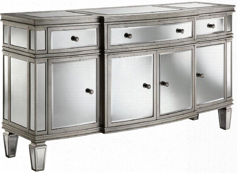 Gabrielle 13277 66" Sideboard With Beveled Mirrors Hand Painted And Tapered Legs In Silver