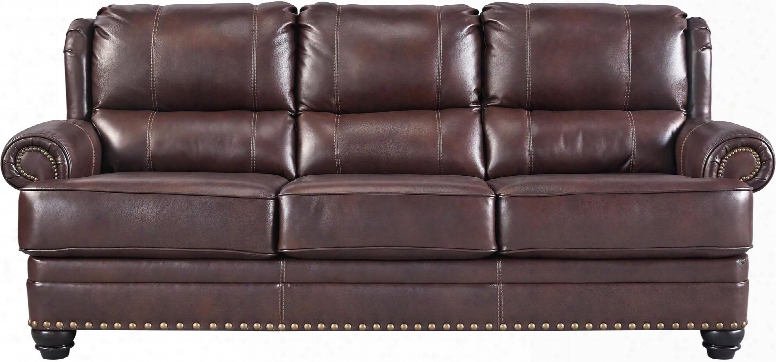 Glengary 3170038 89" Leather Match Sofa With Rolled Arms Nail-head Accents And Split Back Design In Chestnut