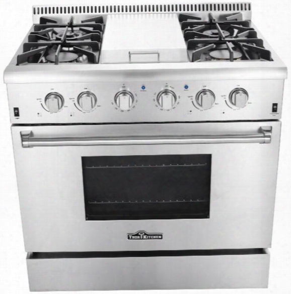 Hrg3617u 36" Professional Gas Range With 4 Sealed Burners And A Griddle 5.2 Cu. Ft. Oven Capacity Infrared Broil Burner And Commercial Convection Fan In