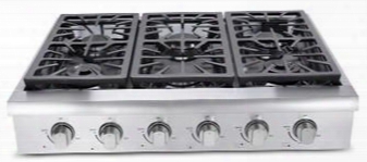 Hrt3618u 36" Professional Gas Rangetop With 6 Sealed Burners And Porcelain-coated Drip Pans In Stainless