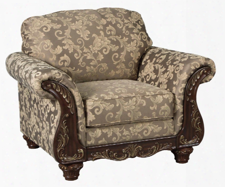 Irwindale Collection 8840420 48" Chair With Fabric Upholstery Carved Detailing Rolled Arms And Traditional Style In