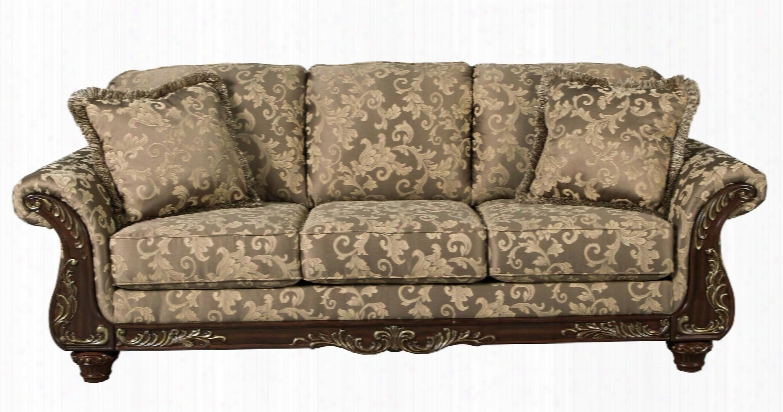 Irwindale Collection 8840438 92" Sofa With Fabric Upholstery Carved Detailing Rolled Arms And Traditional Style In