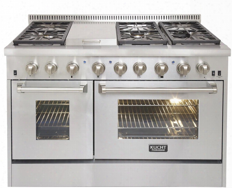 Krd486flp 48" Professional Liquid Propane Dual Fuel Range With 6 Sealed Burners And Griddle Dual Ovens With 6.7 Cu. Ft. Oven Capacity 4" Stainless Steel