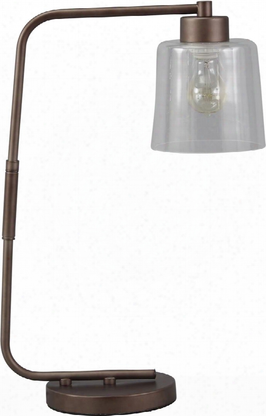 Kyron L734162 23" Tall Metal Desk Lamp With Glass Shade And On-off Switch In Bronze