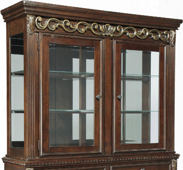 Leahlyn D626-81 57" Dining Room Hutch With Framed Temered Glass Doors Under-cabinet Lighting And Ornate Frieze