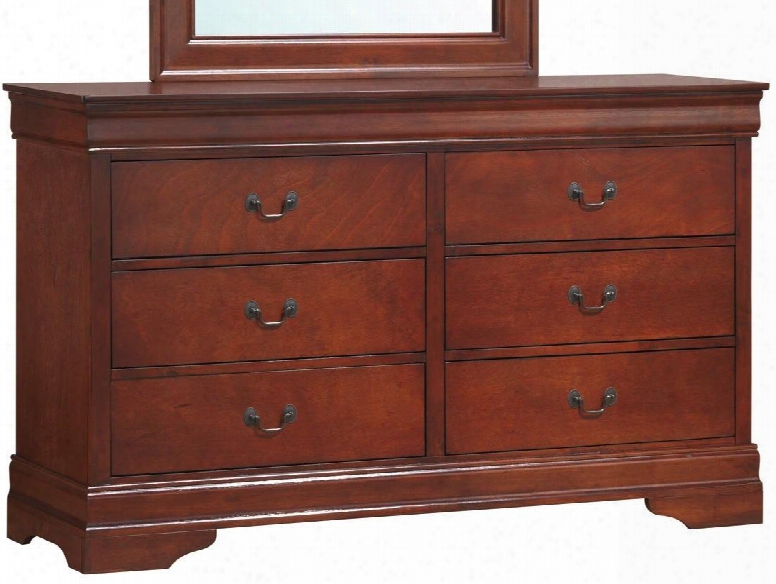 Louis Philippe 200433r 59" 6-drawer Dresser With Antique Brass Metal Handles Dovetailed Drawers And Kenlin Drawer Glides In Cherry