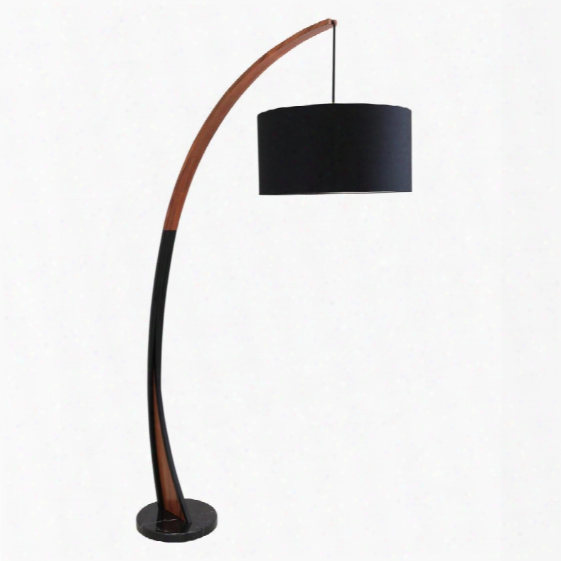 Ls-noahfl Wl+bk Noah Mid-century Modern Floor Lamp With Walnut Wood Frame And Marble