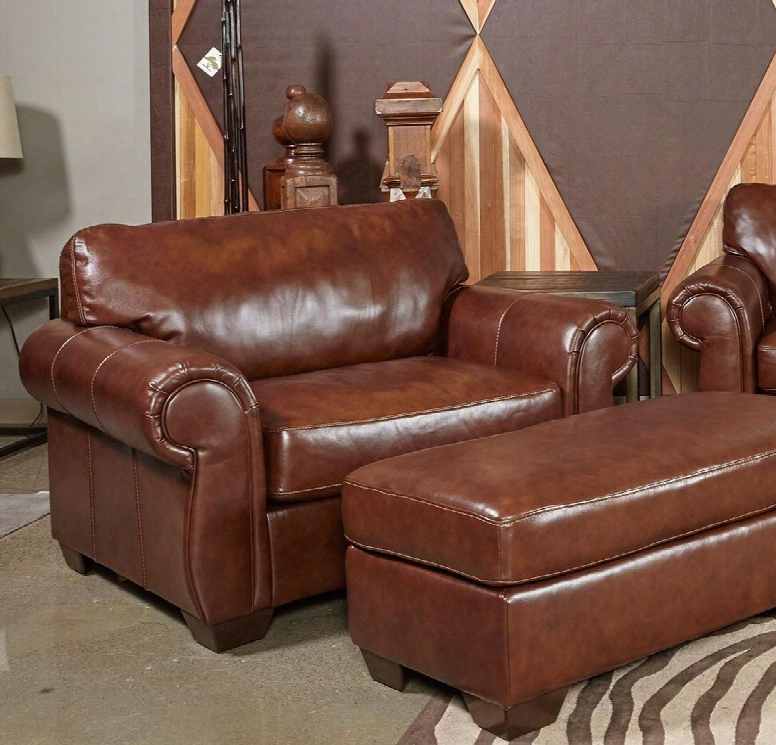 Lugoro 5060223 56" Leather Match Chair And A Half With Loose Seat Cushion Rolled Arms And Jumbo Stitching In Saddle