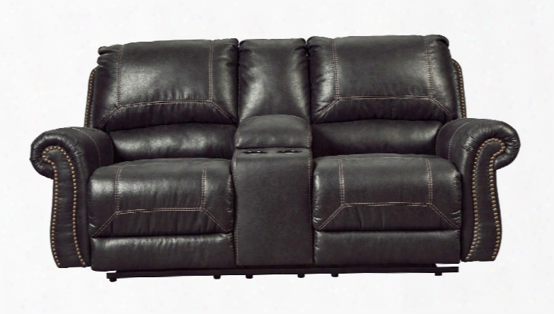 Milhaven 6330394 79" Reclibing Loveseat With Double Recliners Console Nail Fore Part Trim Rolled Arms Jumbo Stitching Pu Leather And Fabric Upholstery In Black