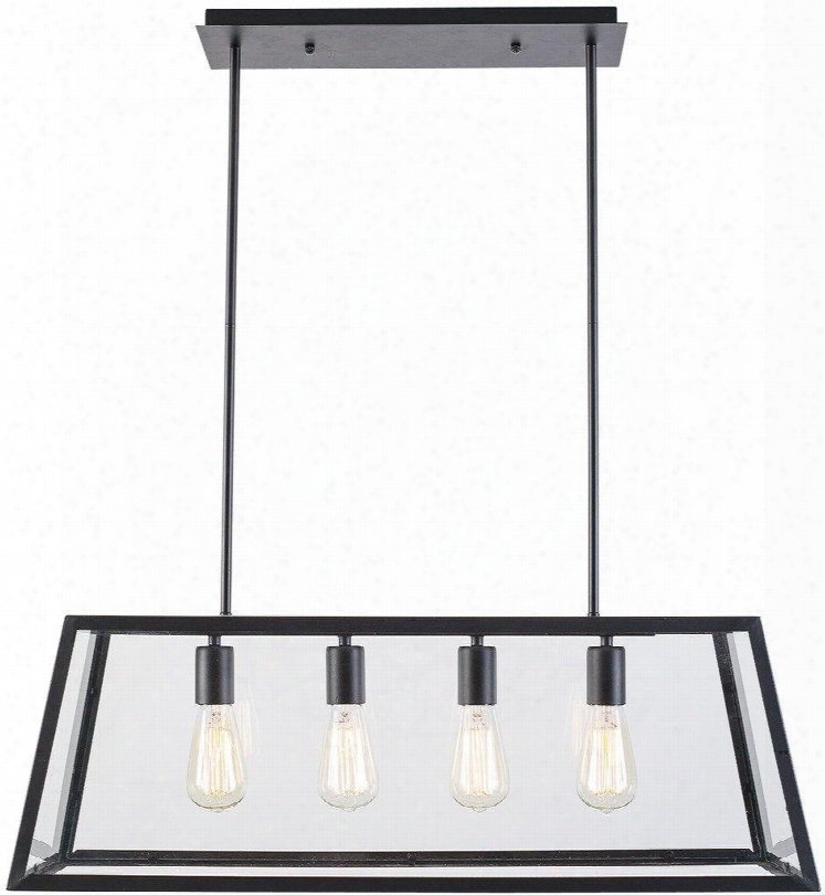 Morley Collection Ls-c104 30.5" 4-light Chandelier With Glass Panels Fully Dimmable Led Light Compatible And Iron Frame In Matte Black