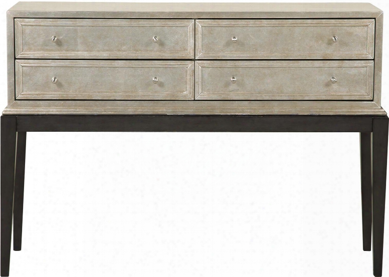 P017013 48" Two Toned Sleek Styled Drawer Console With Molding Detail Simple Pulls And Tapered Legs In White And