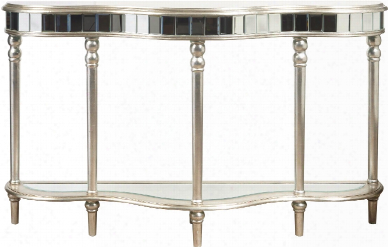 P017164 60" Mirrored Console Table With Beveled Mirror Turned Legs And Bottom Shelf In