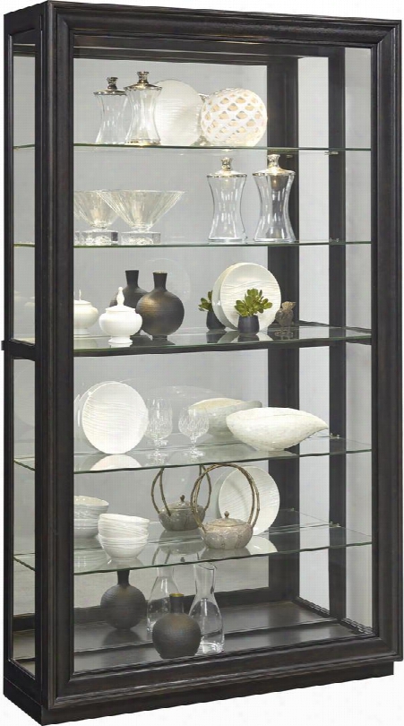 P021553 80" Rockfor Mirrored Tow Wa Ysliding Glass Door Curio With Four Adjustable Glass Shelves Two Led Lights With 3-way Touch Dimmer Switch And Molding