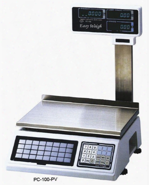 Pc-100-pv Easy Weigh Advanced Price Computing Scale With 60 Lb. Capacity Lcd Pole Display Stainless Steel Platter Uv-sealed Keypad And Plu