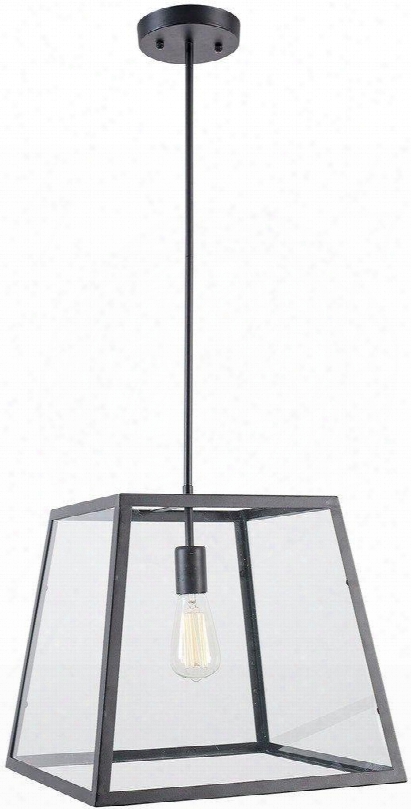 Pretson Collecction Ls-c103 15.25" Pendant Lamp With Led Light Compatible Clear Glass Panels Agnular Shade And Iron Frame In Matte Black