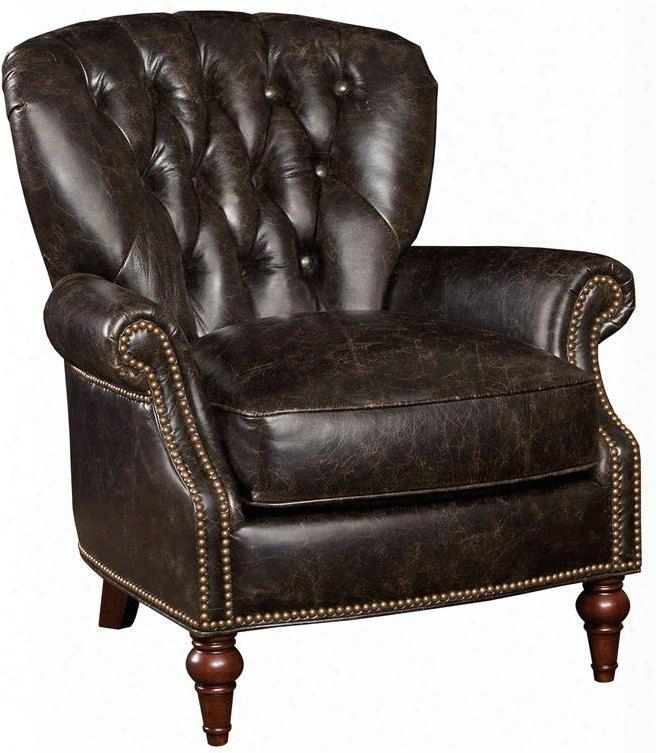 Pullman Series Cc718-01-088 36" Traditional-style Living Room Coach Leather Club Chair With Rolled Arms Turned Legs And Leather Upholstery In Medium