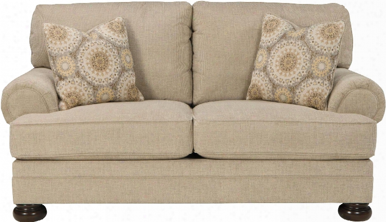 Quarry Hill 3870135 78" Stationary Fabric Loveseat With Pillows Included Plush Loose Seat Cushions And Set-back Rolled Arms In Quartz