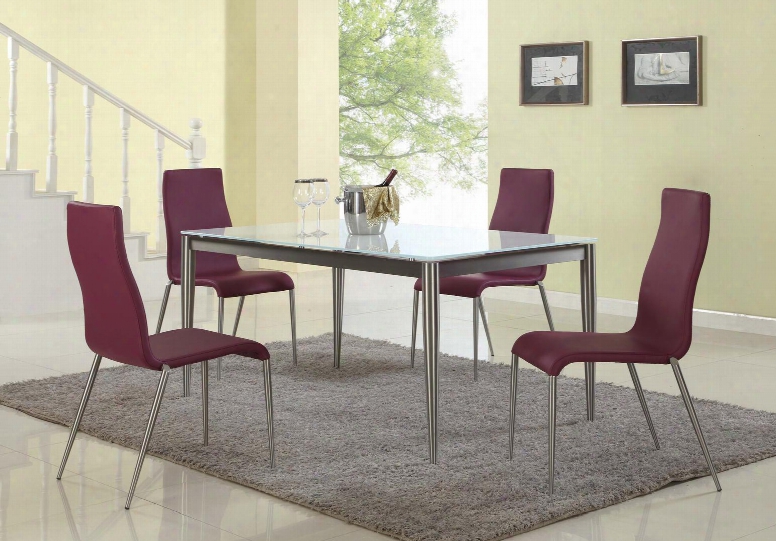 Remy-5pc-pup Remy Dining 5 Piece Set - White Starphire Glass Dining Table With 4 Purple Contour Back Upholstered Stabled